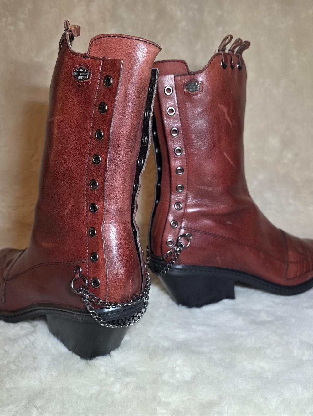 Harley-Davidson Vannis Red Leather Moto Boots - Size 6 - MINT Rare - Picture 5 of 15